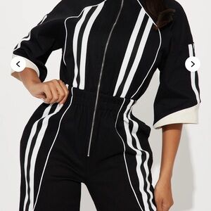 Fashion Nova Black Jumpsuit with White Accents